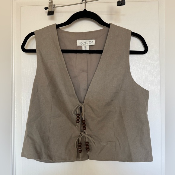 Rachel Zoe Taupe Sleeveless Top with Wooden Accents - Picture 1 of 1